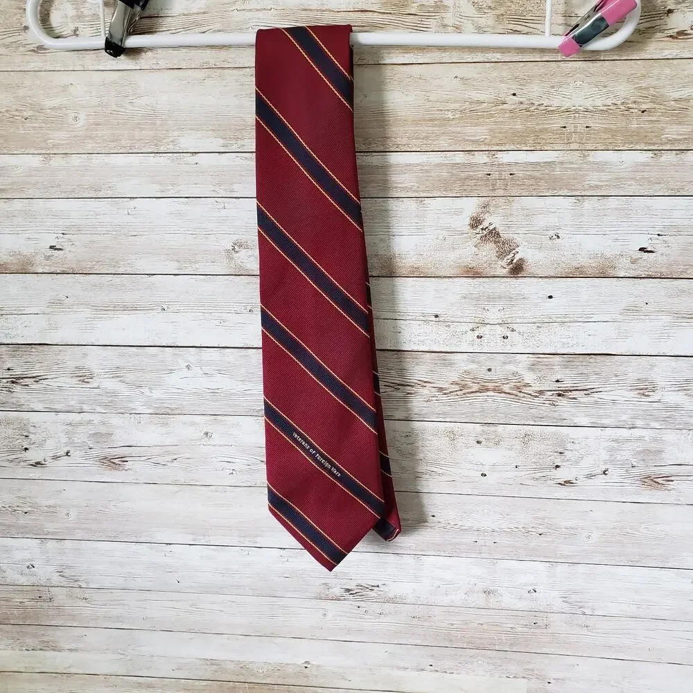 Vintage VFW Dark Red Blue & Gold London 400 Tie Veterans Of Foreign Wars Necktie
